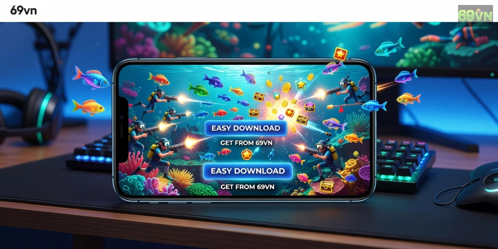 Khái niệm tải game bắn cá 69vn được minh họa qua giao diện trò chơi sống động